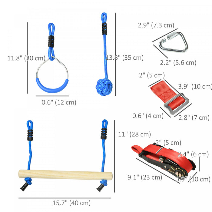 Outsunny 33FT Ninja Slackline Set, 30-Piece, 10m Rope with Obstacles, Climbing Frame, Outdoor Climbing Training, Playset Equipment for Children Aged 3-6, Gymnastics Rings, Ropes