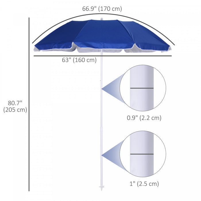 Outsunny 6.7ft Beach Umbrella With Push Button Tilt And Carry Bag, Blue