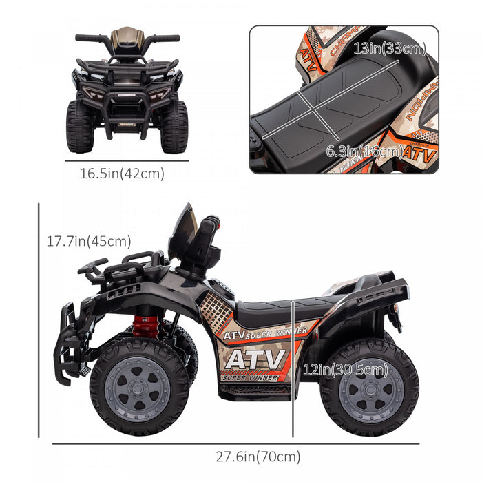 Aosom Kids Powered Ride-On Atv Quad Bike Four Wheeler Car With Music, 6v Battery Powered Motorcycle For 18-36 Months, Black