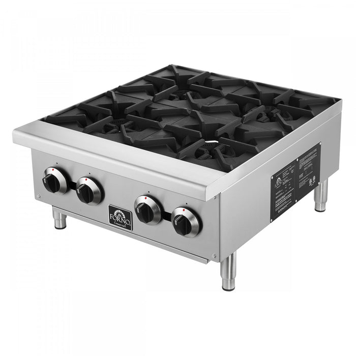 FORNO Commerciale 24 Inch Gas Hotplate with 4 Burners, 104,000 BTU, Stainless Steel - FCMHP0079-24