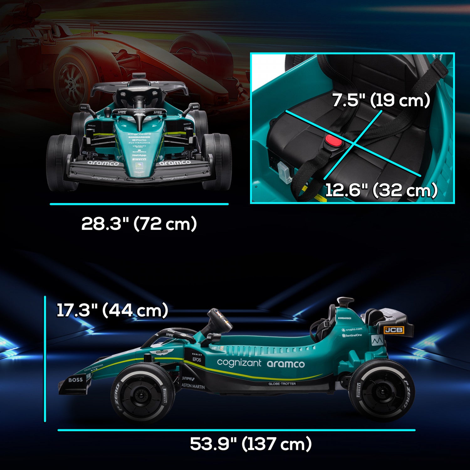 Qaba Powered Ride-On Aston Martin F1 Team Amr23 Licensed Electric