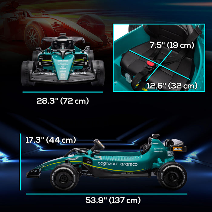 Qaba Powered Ride-On Aston Martin F1 Team Amr23 Licensed Electric Go Kart, 12v 3 Mph Kids Ride On Car With 4 Shock-absorbing Wheels, Bluetooth, Remote Control, Lights Music, Green