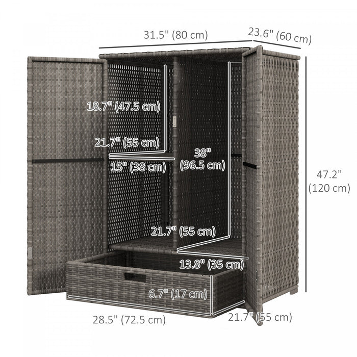 Outsunny Wicker Outdoor Storage Cabinet, Pool Towel Storage Cabinet, Grey