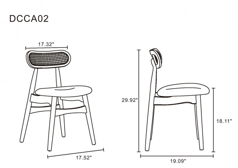 Colbert Industry Chic Cane Back Wood Upholstered Dining Chair in Black and Gray - Set of 4