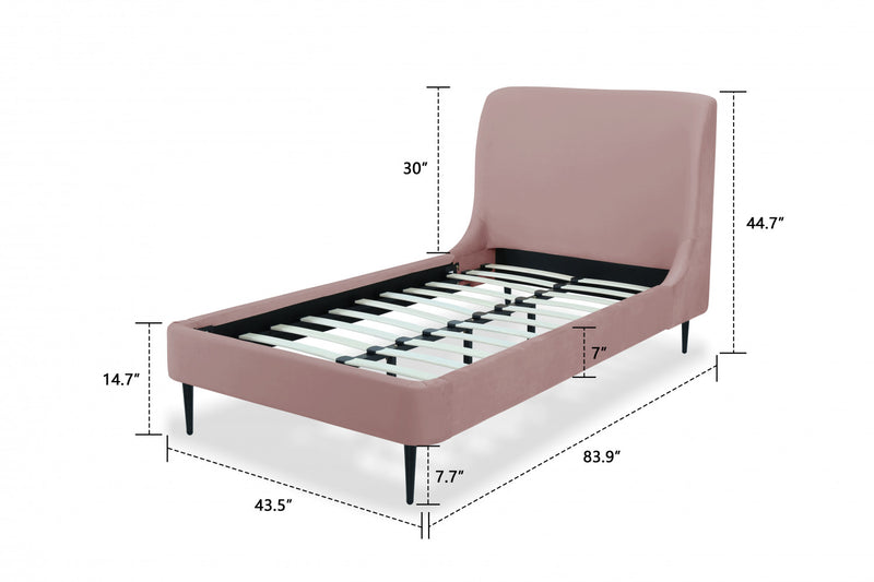 Heather Mid-Century Modern Velvet Upholstered Twin Bed in Blush and Black