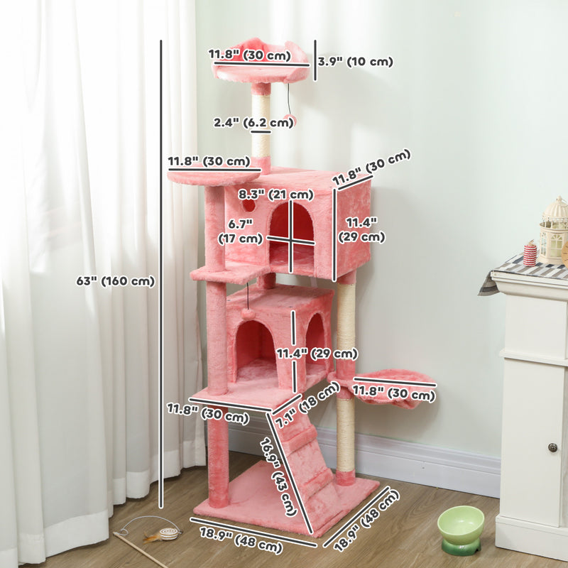 PawHut Cat Tree, 63 Inch Multi-Level Large Cat Tower with Sisal Scr ...