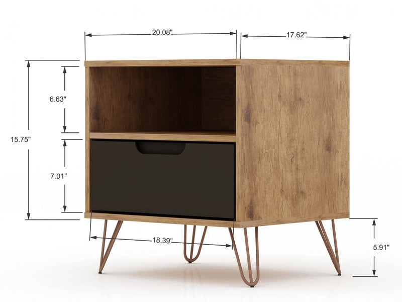 Rockefeller Mid-Century Modern 20\" Nightstand in Gray (1-Drawer) - Set of 2