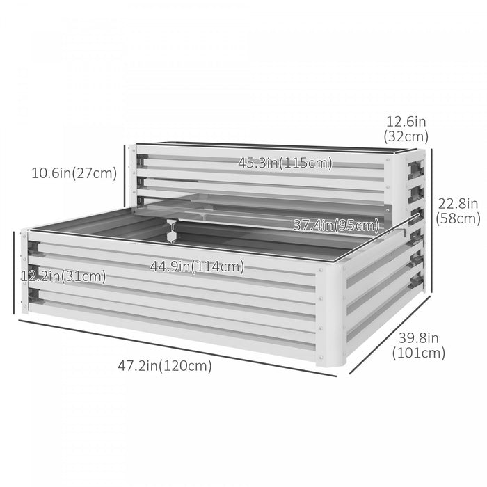 Outsunny 2 Tier Raised Garden Bed, 47\" X 40\" X 23'' Galvanized Steel Planter Box For Vegetables, Flowers And Herbs, Silver