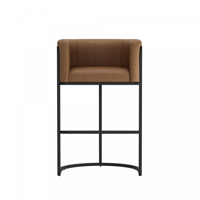 Cosmopolitan Mid-Century Modern Metal Upholstered Barstool in Chestnut