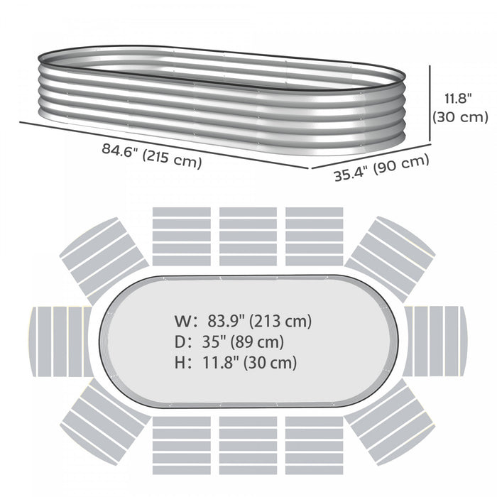 Outsunny Raised Garden Bed, 7' x 3' x 1' Galvanized Planter Box, Silver