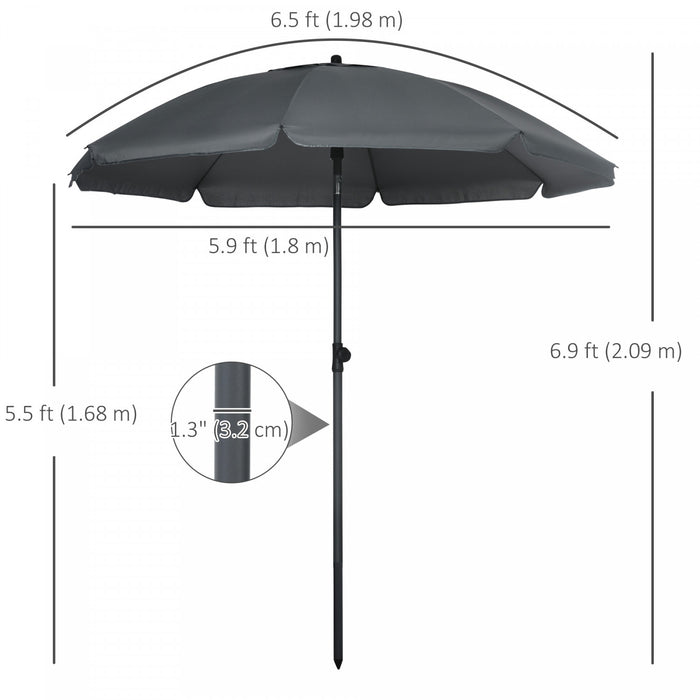 Outsunny 6ft Outdoor Beach Umbrella W/ Tiltable Uv50+ Canopy, Dark Grey