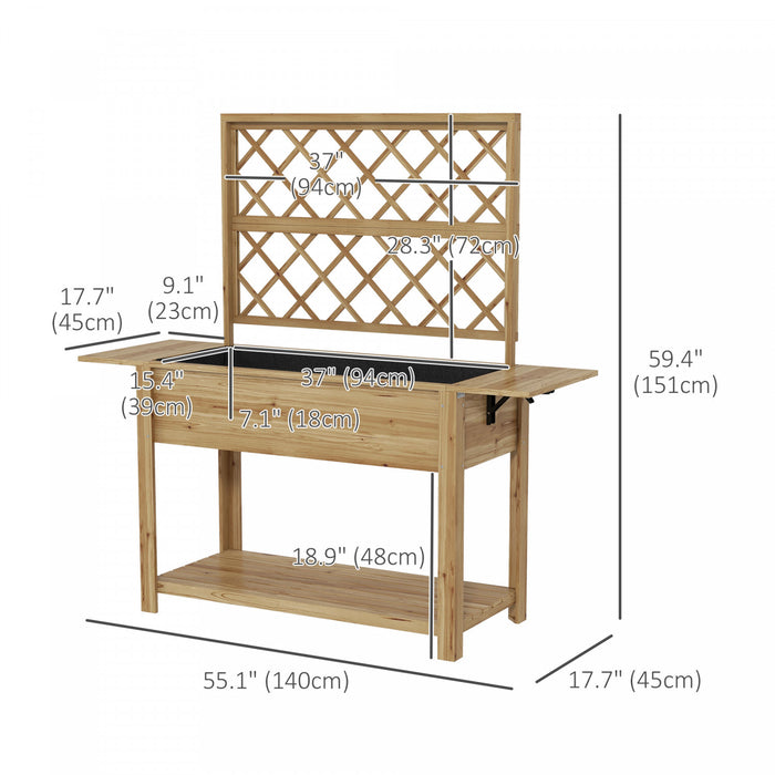 Outsunny Raised Garden Bed With Trellis And Foldable Side Shelves Natural