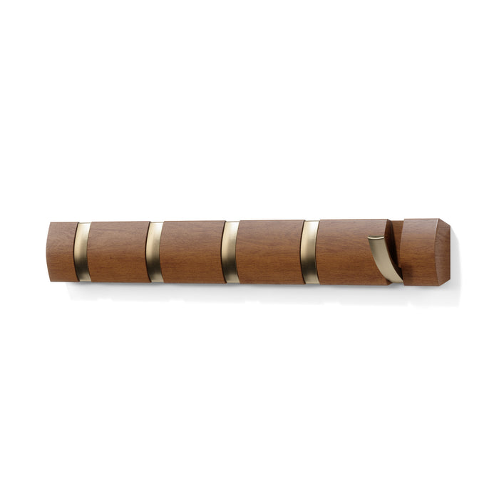 Umbra 5 Flip Wall-Mounted Hooks - Light Walnut and Gold