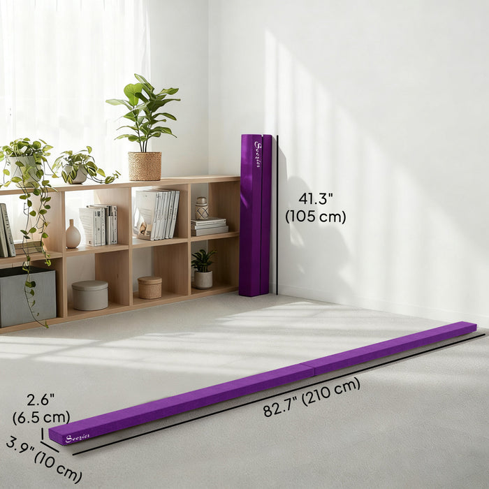 Soozier 7FT Folding Balance Beam, Gymnastics Beam w/Suede Surface, Purple