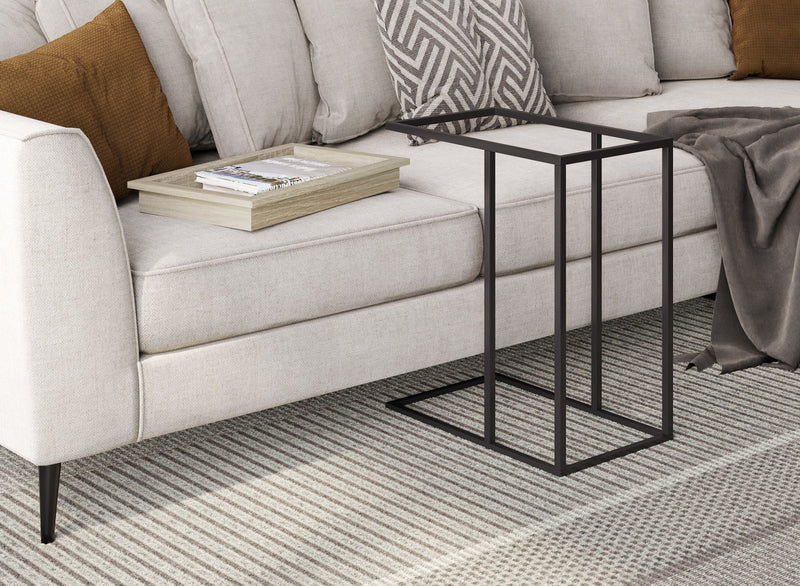 C-Shaped End Table With Sunkey Track - Brown Breech Wood With Black Metal