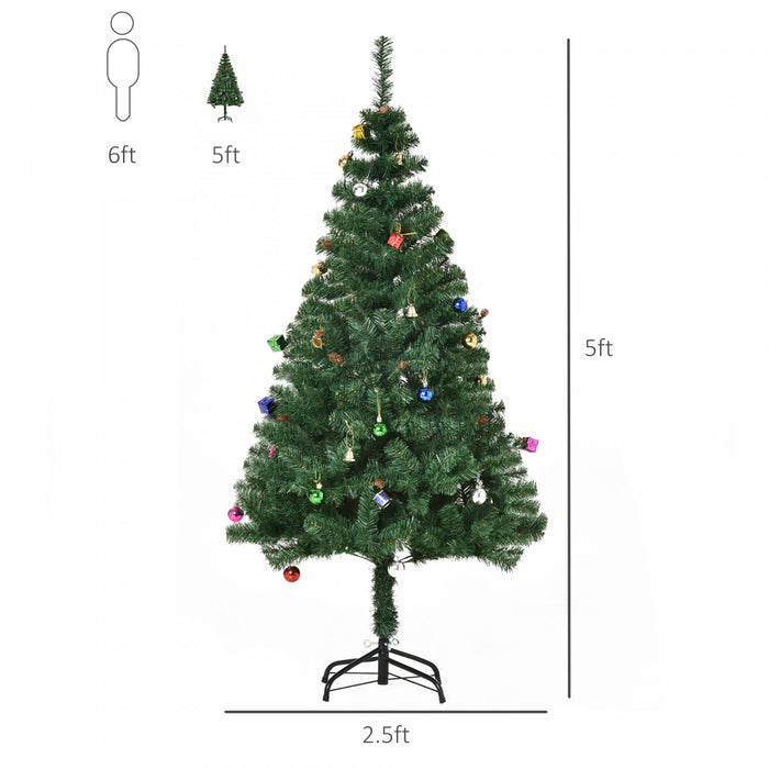 Homcom 5ft Artificial Christmas Tree With Decoration Ornament And 420 Branch Tips
