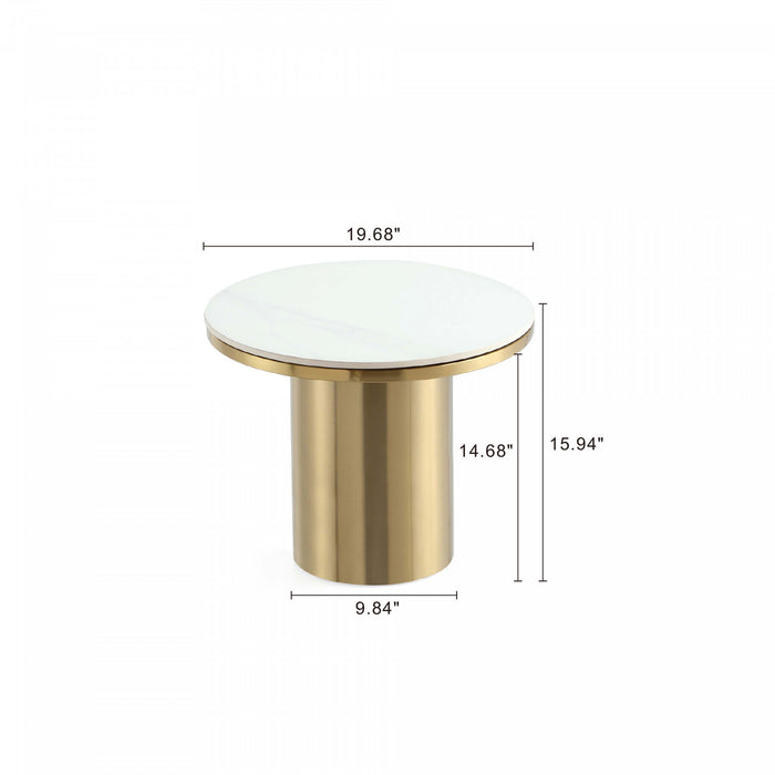 Glenn Modern Glam Sintered Stone Top End Table in Gold