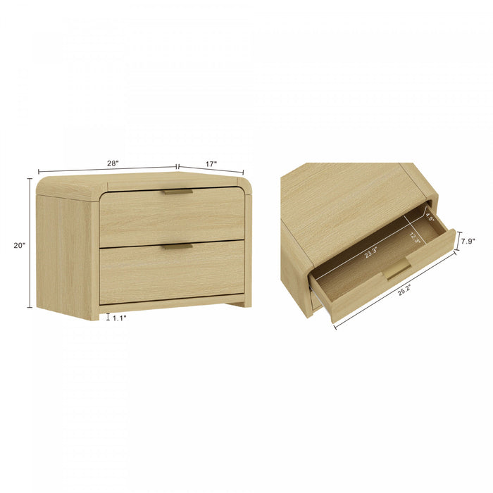 Grace Modern 28\" Nightstand in Natural Oak and Gold (2-Drawer) - Set of 2