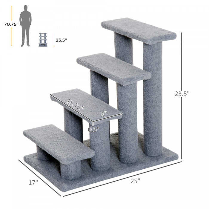 Pawhut 4-step Multi-level Carpeted Cat Scratching Post Pet Stairs, Grey