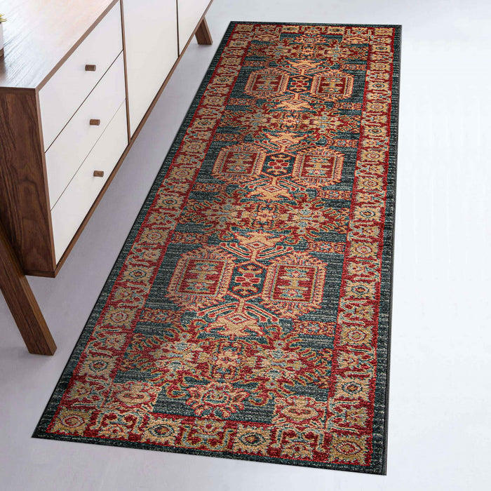 Lena Traditional 2'3\" x 7'6\" Runner Rug in Blue Indoor Area Rug