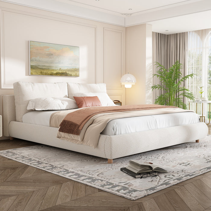 Ava Upholstered Bed with Loop-Pile Fabric,King Size - Light Beige