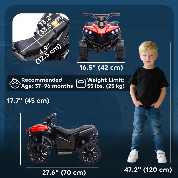 Qaba Kids ATV 4 Wheeler, 6V Battery Powered Electric Ride on Car with Music and LED Headlights for Ages 3-8 Years Boys and Girls, Red
