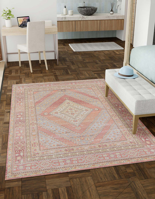 Poppy Traditional 9'3\" x 11'10\" Area Rug in Pink Indoor Area Rug