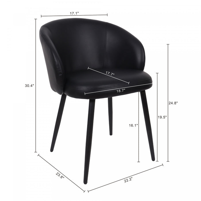 Looma Contemporary Modern Vegan Leather Metal Side Chair in Black - Set of 2