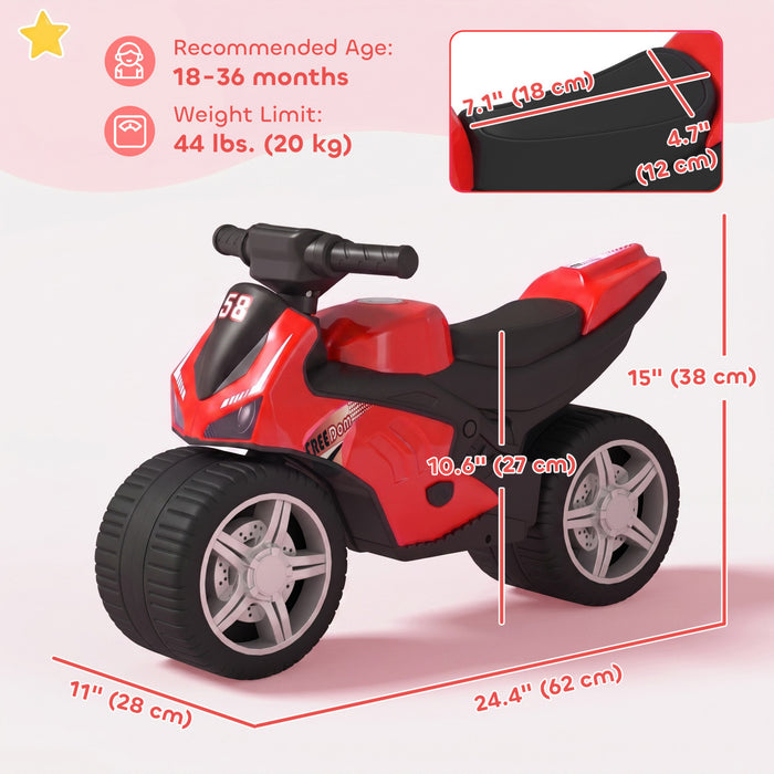 Qaba Balance Bike for Toddlers 1-3 Years, Baby Balance Bike with Music and Extra-Wide Tires for Boys and Girls, Red