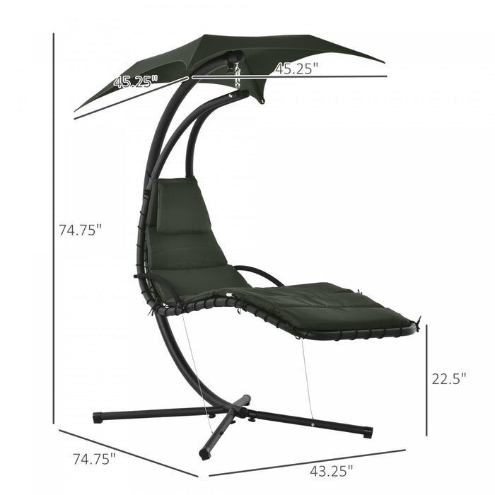 Outsunny Floating Chaise Lounge Outdoor Porch Swing Chair Hanging Hammock Reclining Seat W/ Arc Stand & Canopy Umbrella Charcoal Grey
