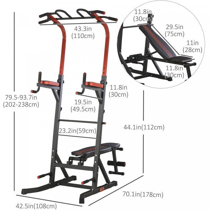 Soozier Power Tower Pull Up Bar Station For Home Gym Training Workout Equipment With Sit Up Bench
