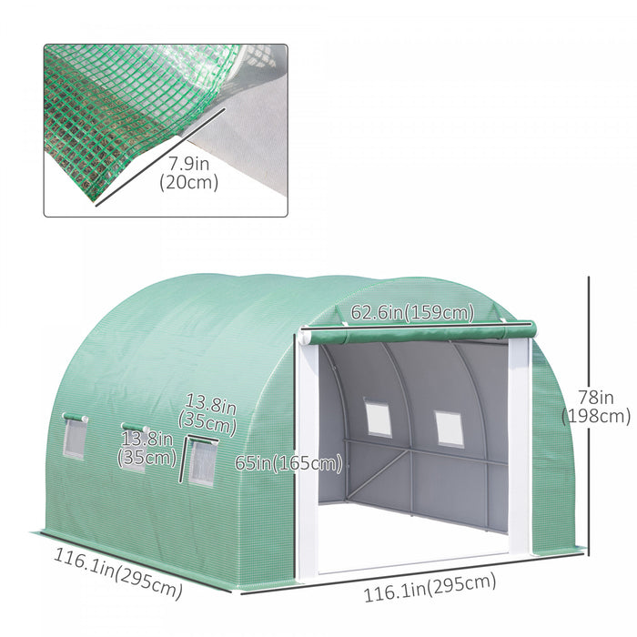Outsunny 9.7' X 9.7' X 6.5' Large Walk-in Double Cover Polytunnel Greenhouse Outdoor W/ Roll-up Zipper Doors And Windows Grow Plants, Seedlings, Herbs, Or Flowers In Any Season-gardening