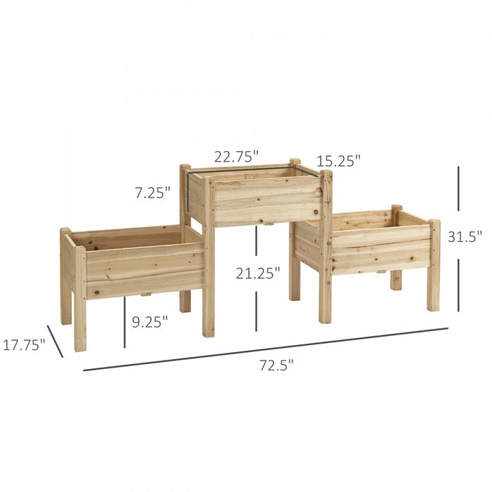 Outsunny 3-tier Raised Garden Bed, Elevated Planter Boxes, Freestanding Wooden Plant Stand For Vegetables, Herb And Flowers, Natural