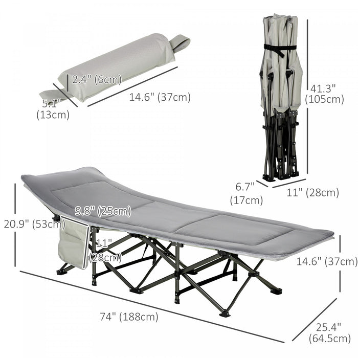 Outsunny Folding Camping Cot For Adults With Mattress Pillow Light Grey