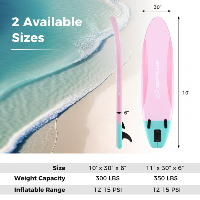 Goplus Small Inflatable Sup Board, Portable Paddle Board With 5d Rings Stand Up Paddle Board For Youth & Adult Light Pink