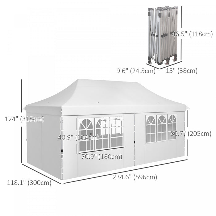 Outsunny 10 X 20ft Pop Up Canopy Tent With 6 Removable Sidewalls, Height Adjustable Large Instant Shelter With 4 Windows, Carry Bag, 6 Sand Bags For Outdoor, Garden, Patio, White