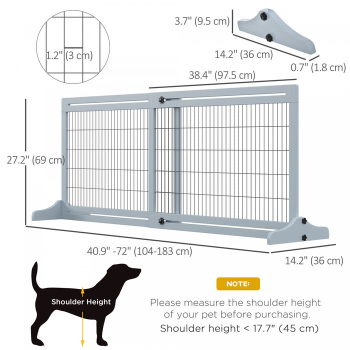 Pawhut Free Standing Pet Gate, Wooden Foldable Dog Gate With 41\"-72\" Adjustable Length, Support Feet, Pet Barrier For Small Medium Dogs, For Stairway, Doorway, Hallway, Grey