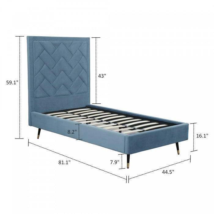 Crosby Modern Upholstered Velvet Twin Bed in Blue