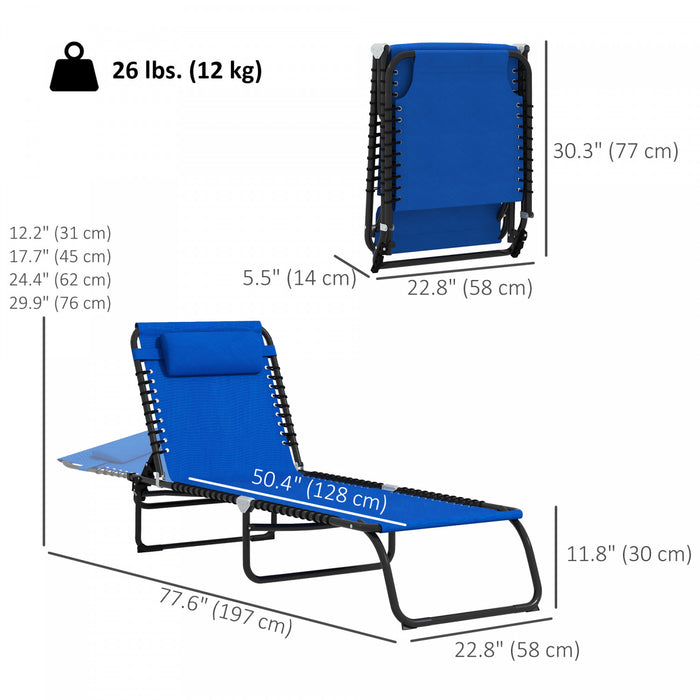 Outsunny 2 Pcs Folding Lounge Chairs, Chaise Lounges With Headrest Blue