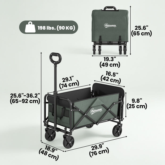 Outsunny Wagon Cart Foldable, Collapsible Wagon Cart with Removable Liner, Handle, Wheels, Steering Axle for Home & Garden, 72L & 198 LBS Capacity, Green