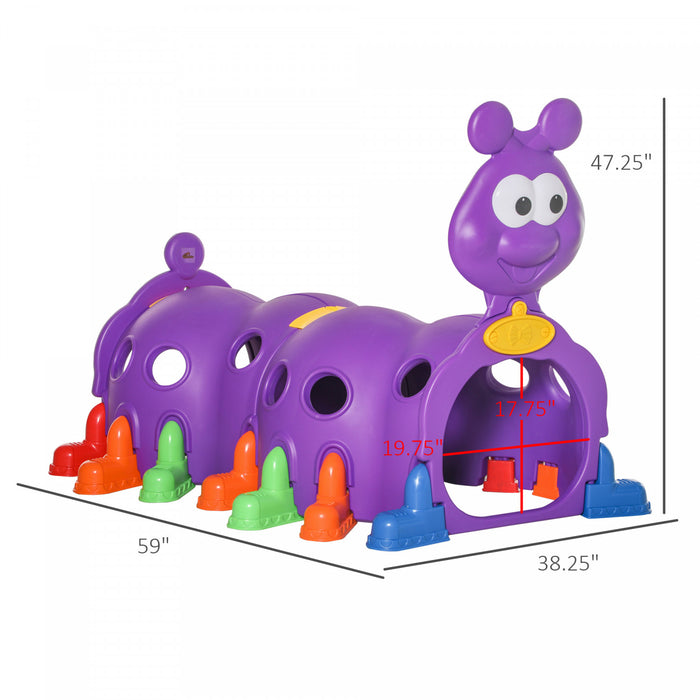 Qaba Caterpillar Tunnels For Kids To Crawl Through Climbing Toy Indoor & Outdoor Play Structure For 3-6 Years Old, Purple