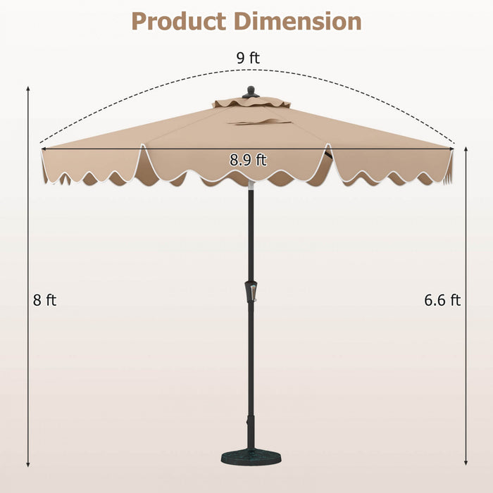 Costway 9 FT Patio Umbrella 2-Tier Market Table Umbrella with Sun-Protective Canopy Brown