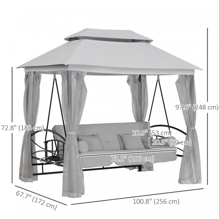 Outsunny 3 Person Outdoor Patio Daybed With Mesh Mosquito, Grey