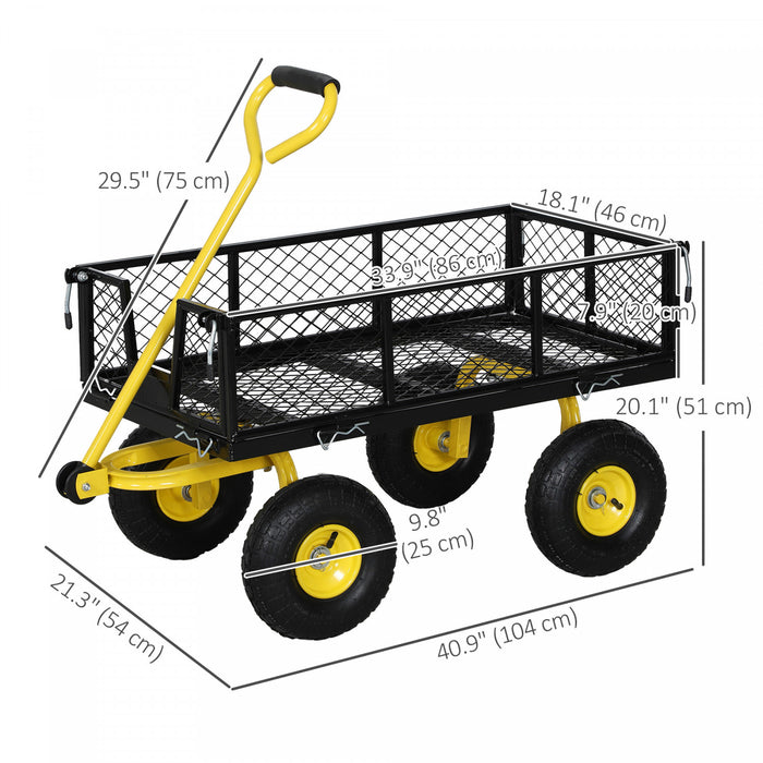 Outsunny Heavy Duty Garden Cart, Steel Utility Wagon Cart with Removable Sides to Convert into Flatbed, 10\" Wheels, 180° Rotating Handle, 440lbs Capacity, for Beach Lawn Yard