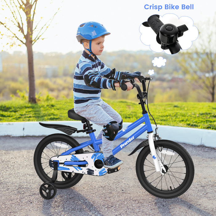 Costway 16\" Kid's Bike With Removable Training Wheels & Basket For 4-7 Years Old Blue