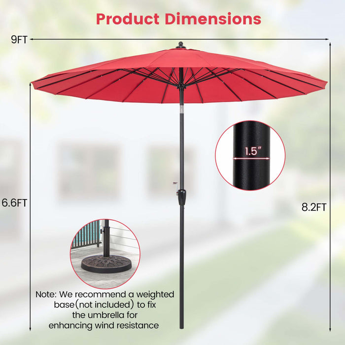 Costway 9 FT Patio Round Market Umbrella with Push Button Tilt, Crank Handle, Vented Top Wine