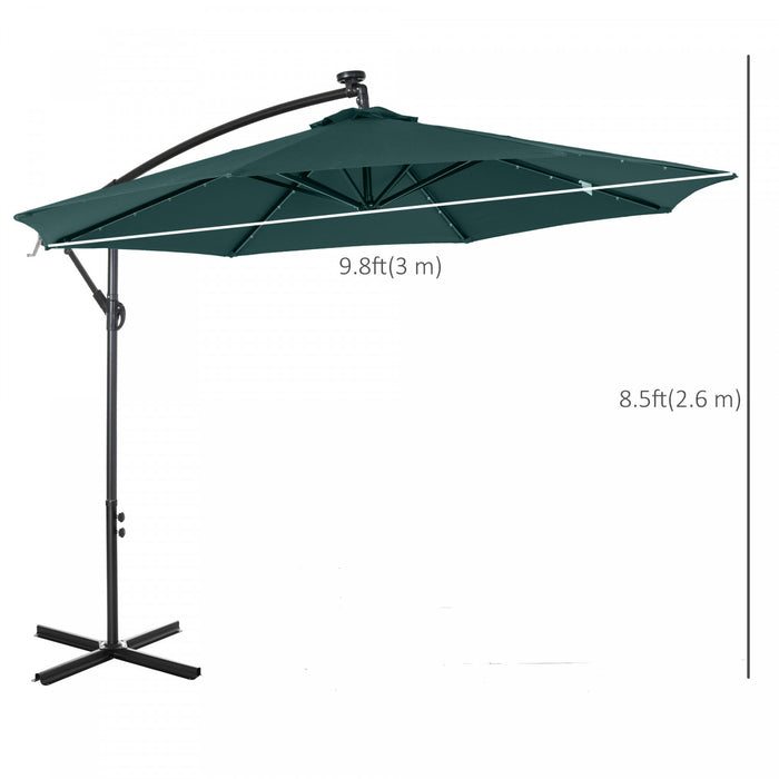 Outsunny 10ft Outdoor Cantilever Umbrella W/ Solar Lights, Dark Green