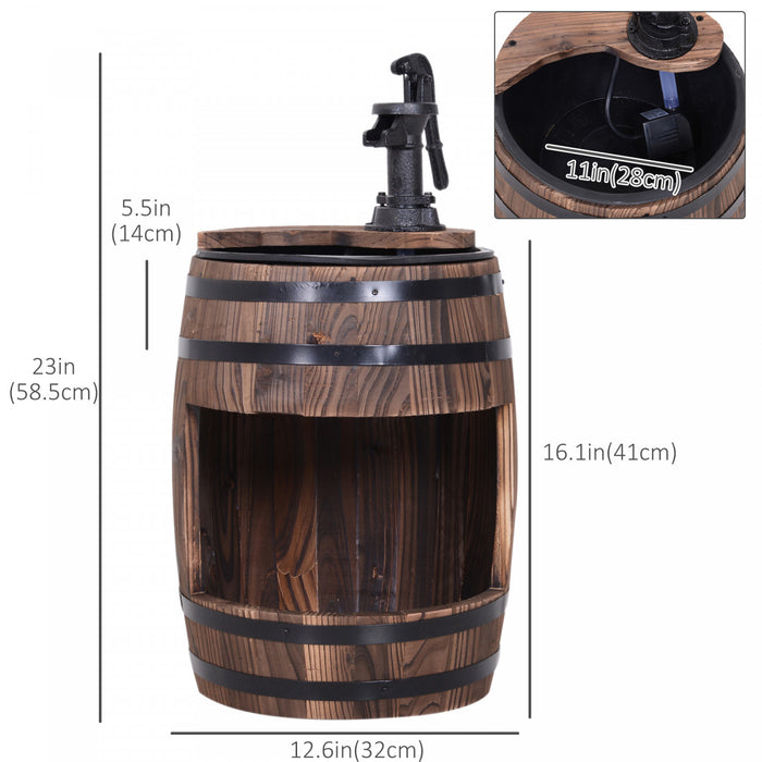 Outsunny 23\" Wooden Barrel Outdoor Fountain With 3600r/min Pump Carbonized