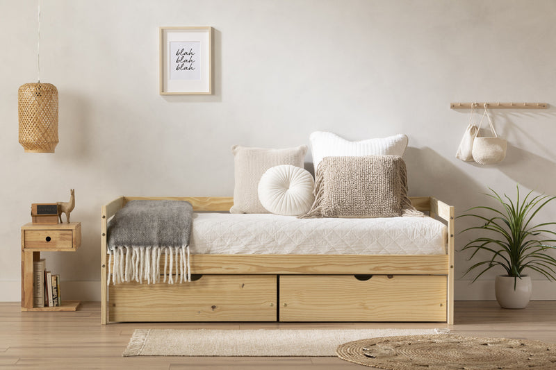 Sweedi Twin Bed With Storage Drawers - Natural Wood 