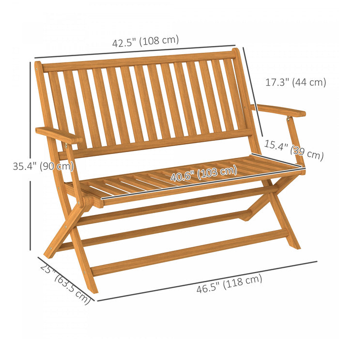 Outsunny Outdoor Bench, 46.5\" Foldable Acacia Wood Loveseat, Teak